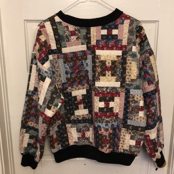 Recycled / upcycled quilt crewneck sweatshirt sweater - medium / large - Picture 2 of 7